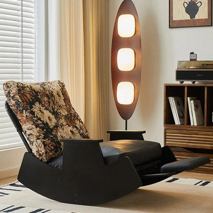 Solid Wood Rocking Chair Living Room Chaise Lounge Nordic Luxury Retro Balcony Single Lazy Sofa Chair Creative Home Decoration - PatioLix