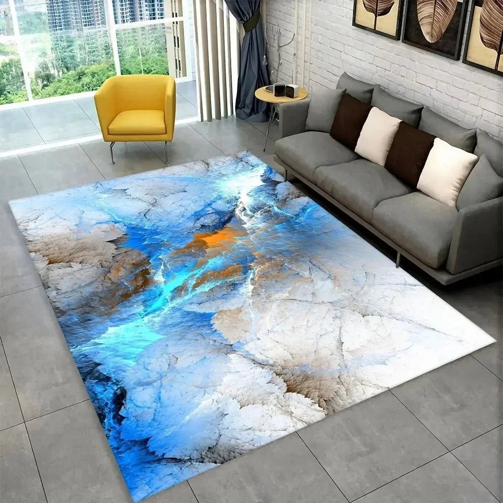 Sophisticated Nordic Blue and Gold Marble Floor Mat Geometric Carpet for Living Room or Bedroom Non - Slip Rug for Sofa Doormat - PatioLix