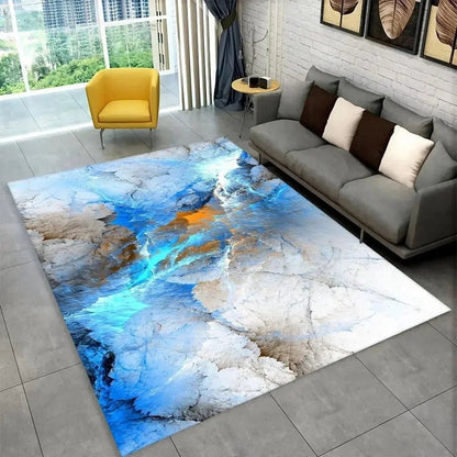 Sophisticated Nordic Blue and Gold Marble Floor Mat Geometric Carpet for Living Room or Bedroom Non - Slip Rug for Sofa Doormat - PatioLix