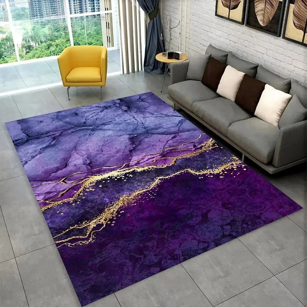 Sophisticated Nordic Blue and Gold Marble Floor Mat Geometric Carpet for Living Room or Bedroom Non - Slip Rug for Sofa Doormat - PatioLix