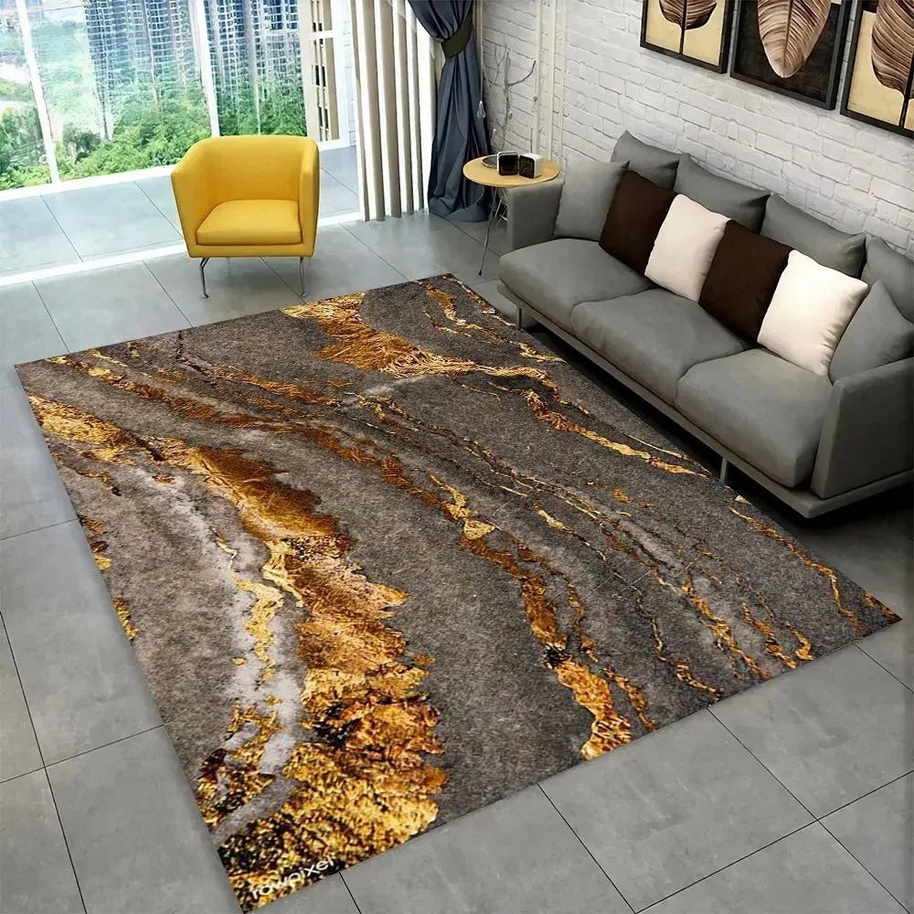 Sophisticated Nordic Blue and Gold Marble Floor Mat Geometric Carpet for Living Room or Bedroom Non - Slip Rug for Sofa Doormat - PatioLix