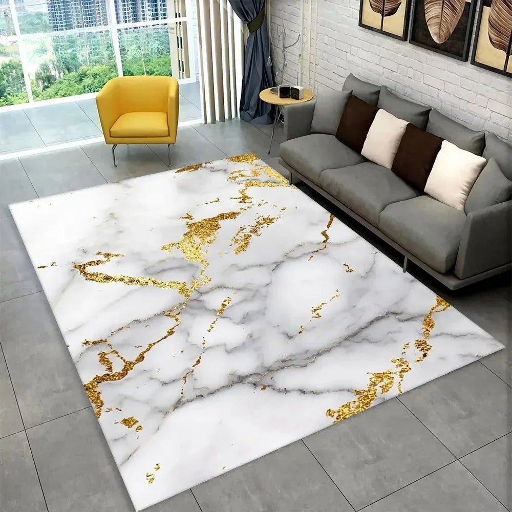 Sophisticated Nordic Blue and Gold Marble Floor Mat Geometric Carpet for Living Room or Bedroom Non - Slip Rug for Sofa Doormat - PatioLix