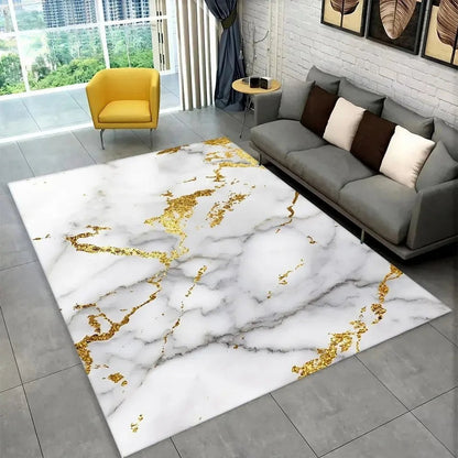 Sophisticated Nordic Blue and Gold Marble Floor Mat Geometric Carpet for Living Room or Bedroom Non - Slip Rug for Sofa Doormat - PatioLix