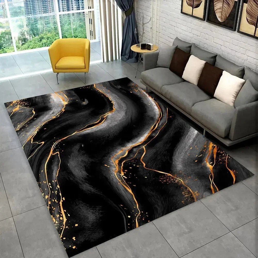 Sophisticated Nordic Blue and Gold Marble Floor Mat Geometric Carpet for Living Room or Bedroom Non - Slip Rug for Sofa Doormat - PatioLix