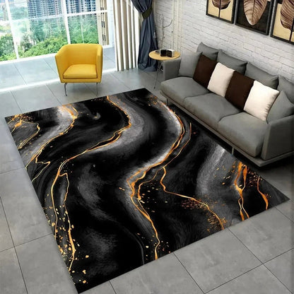 Sophisticated Nordic Blue and Gold Marble Floor Mat Geometric Carpet for Living Room or Bedroom Non - Slip Rug for Sofa Doormat - PatioLix
