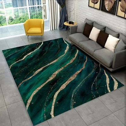 Sophisticated Nordic Blue and Gold Marble Floor Mat Geometric Carpet for Living Room or Bedroom Non - Slip Rug for Sofa Doormat - PatioLix