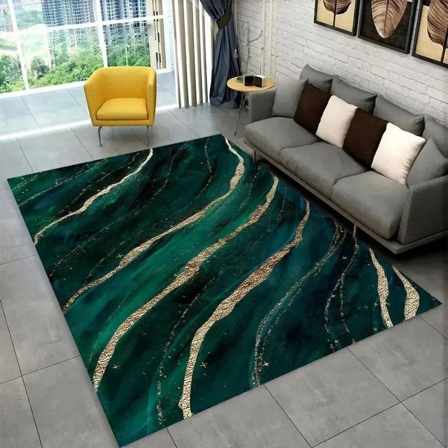 Sophisticated Nordic Blue and Gold Marble Floor Mat Geometric Carpet for Living Room or Bedroom Non - Slip Rug for Sofa Doormat - PatioLix