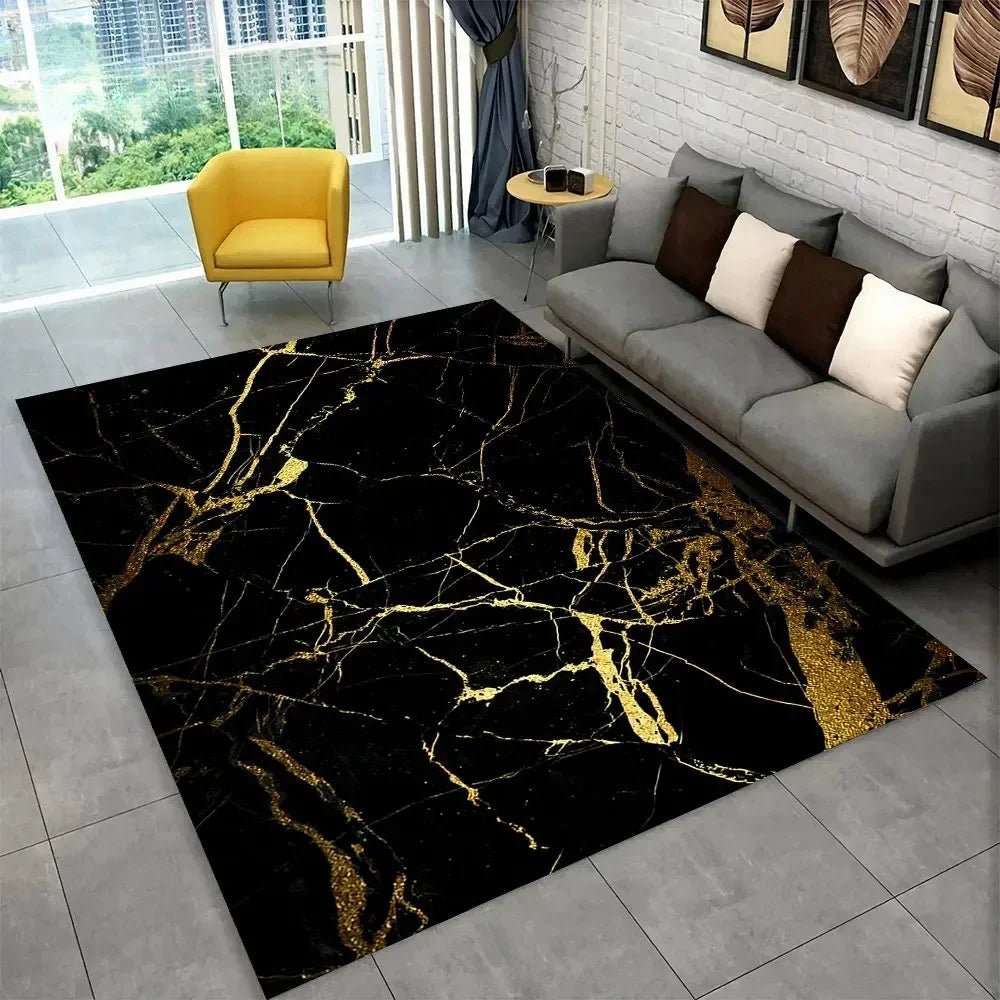 Sophisticated Nordic Blue and Gold Marble Floor Mat Geometric Carpet for Living Room or Bedroom Non - Slip Rug for Sofa Doormat - PatioLix
