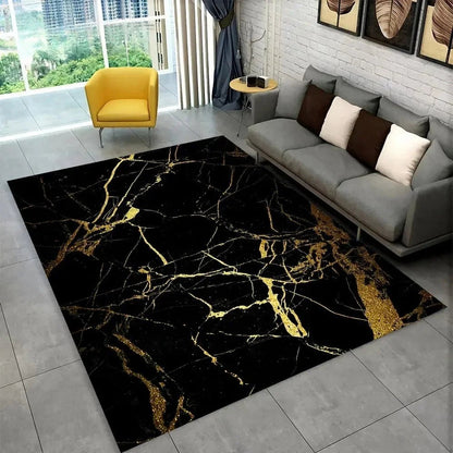 Sophisticated Nordic Blue and Gold Marble Floor Mat Geometric Carpet for Living Room or Bedroom Non - Slip Rug for Sofa Doormat - PatioLix