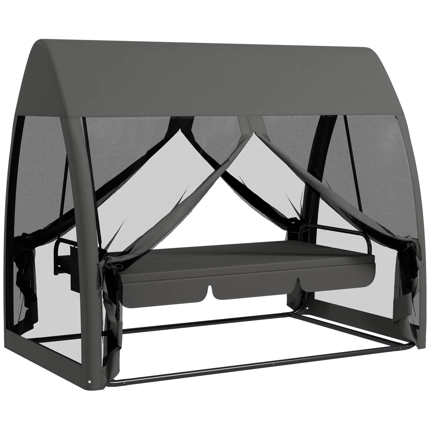 Three - seater Swing Swing Bed, with Curtained Canopy - Gray - PatioLix