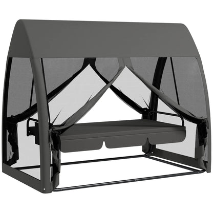 Three - seater Swing Swing Bed, with Curtained Canopy - Gray - PatioLix