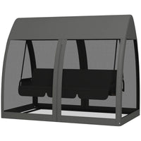 Three - seater Swing Swing Bed, with Curtained Canopy - Gray - PatioLix