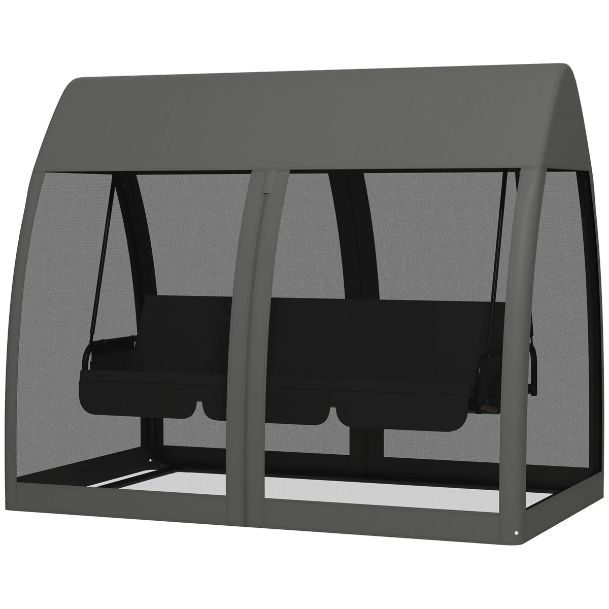 Three - seater Swing Swing Bed, with Curtained Canopy - Gray - PatioLix