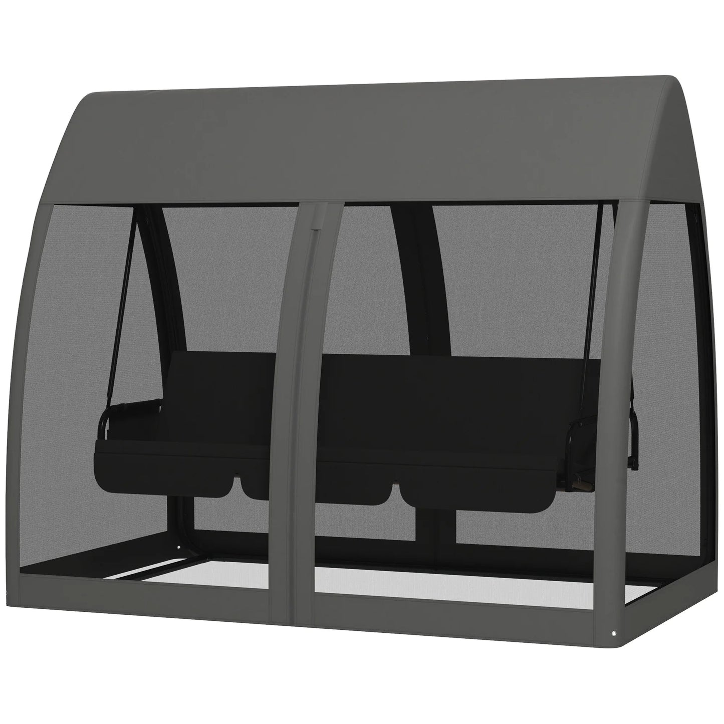 Three - seater Swing Swing Bed, with Curtained Canopy - Gray - PatioLix