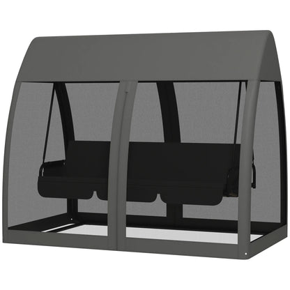 Three - seater Swing Swing Bed, with Curtained Canopy - Gray - PatioLix