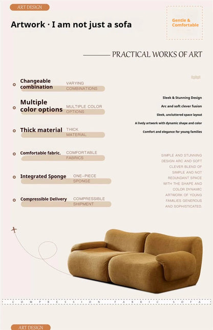 Vacuum - Compressed Modular Sofa, Wabi - Sabi Sherpa Fabric Sectional with High - Elastic Foam, Cream Mid - Century Style, Space Saving - PatioLix