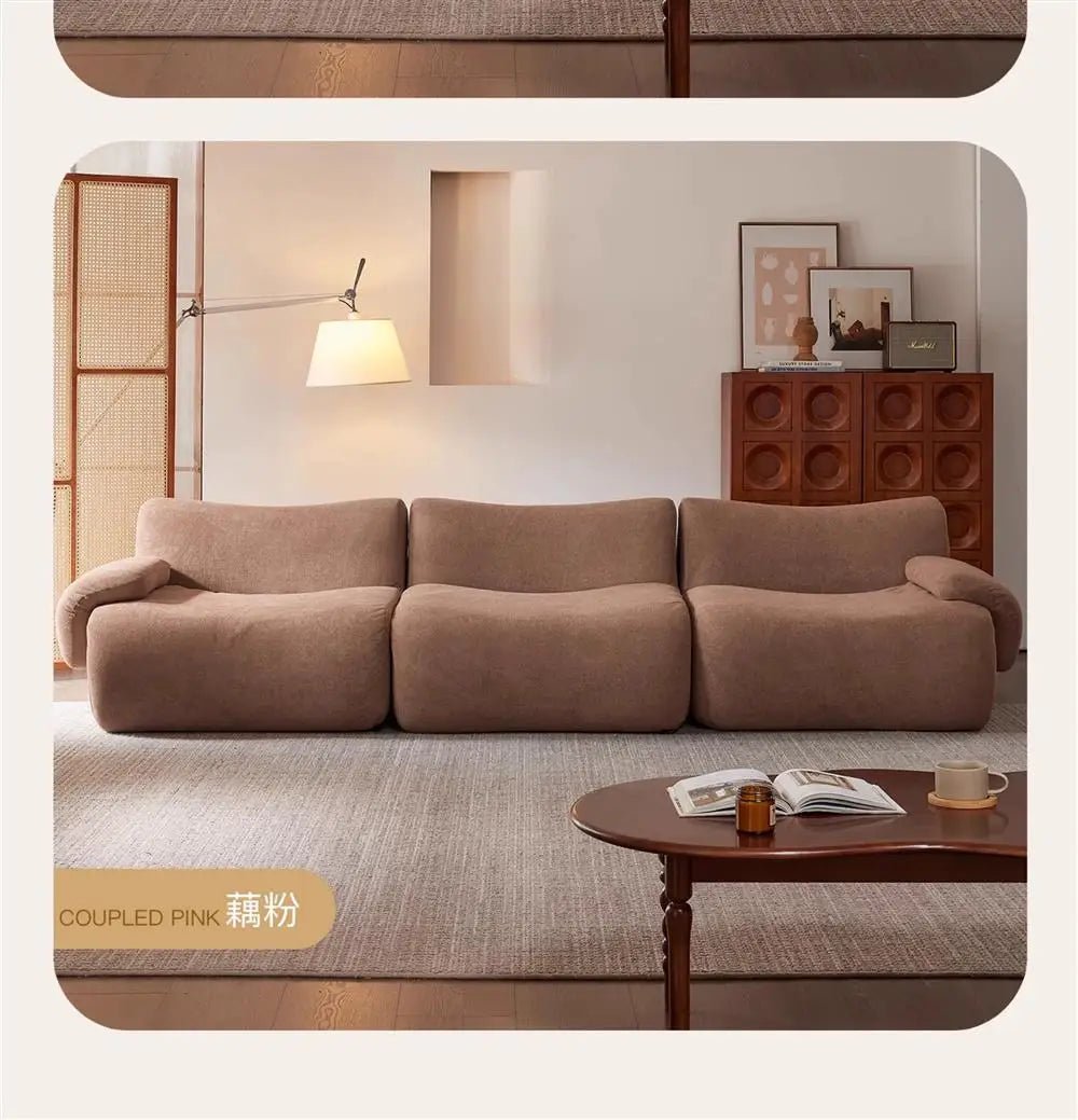 Vacuum - Compressed Modular Sofa, Wabi - Sabi Sherpa Fabric Sectional with High - Elastic Foam, Cream Mid - Century Style, Space Saving - PatioLix