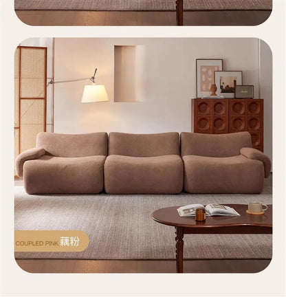 Vacuum - Compressed Modular Sofa, Wabi - Sabi Sherpa Fabric Sectional with High - Elastic Foam, Cream Mid - Century Style, Space Saving - PatioLix