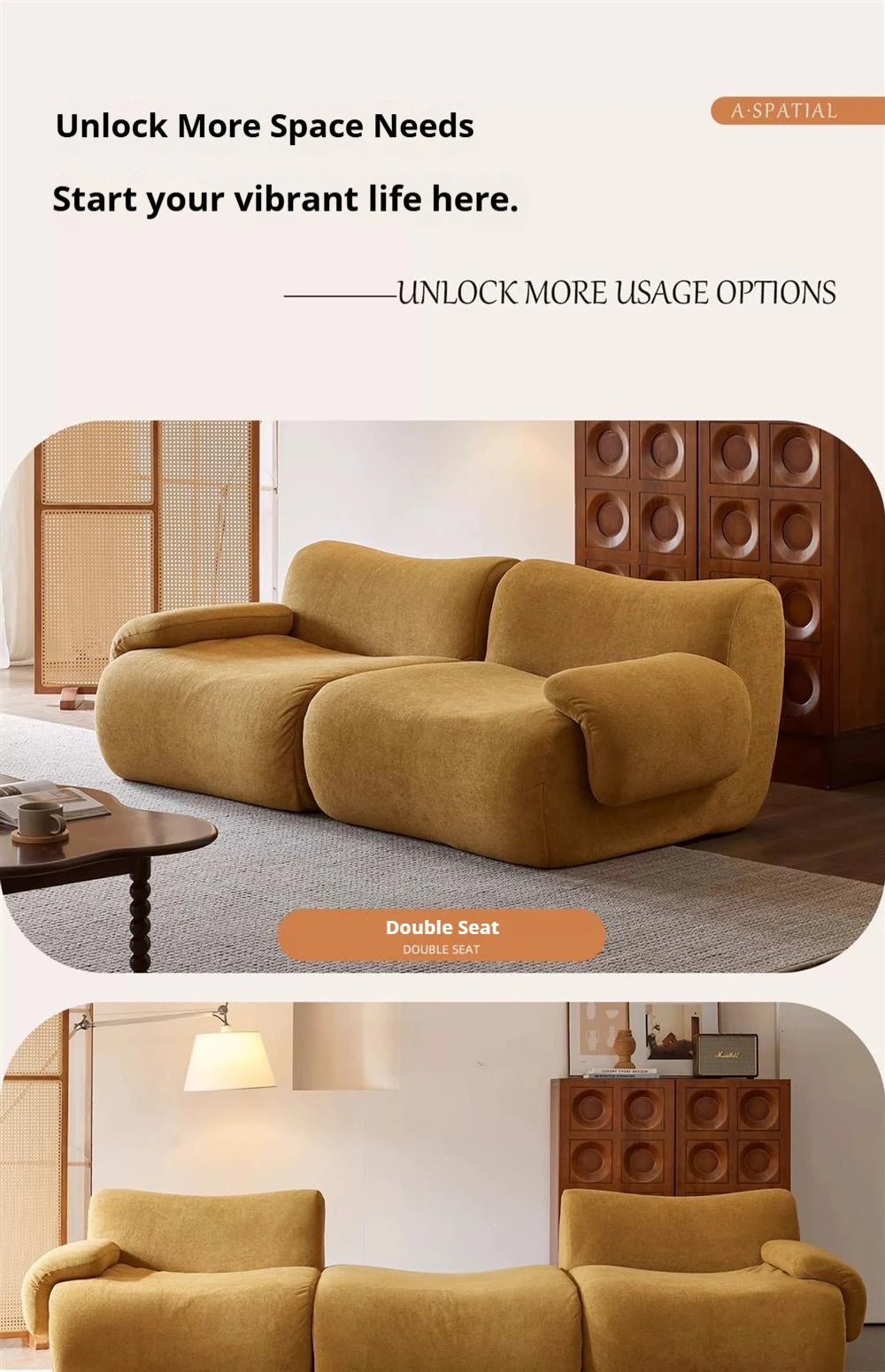 Vacuum - Compressed Modular Sofa, Wabi - Sabi Sherpa Fabric Sectional with High - Elastic Foam, Cream Mid - Century Style, Space Saving - PatioLix