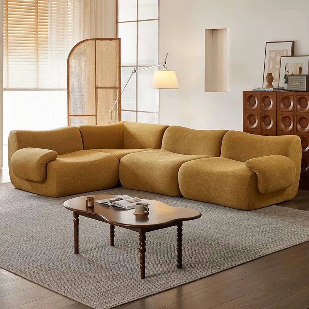 Vacuum - Compressed Modular Sofa, Wabi - Sabi Sherpa Fabric Sectional with High - Elastic Foam, Cream Mid - Century Style, Space Saving - PatioLix