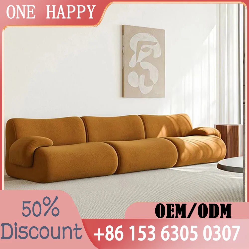 Vacuum - Compressed Modular Sofa, Wabi - Sabi Sherpa Fabric Sectional with High - Elastic Foam, Cream Mid - Century Style, Space Saving - PatioLix