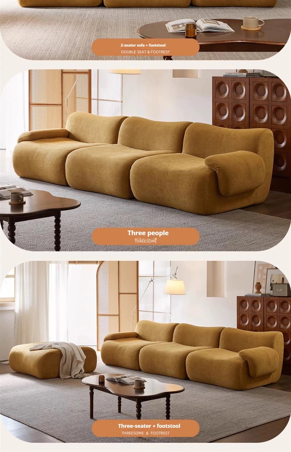 Vacuum - Compressed Modular Sofa, Wabi - Sabi Sherpa Fabric Sectional with High - Elastic Foam, Cream Mid - Century Style, Space Saving - PatioLix